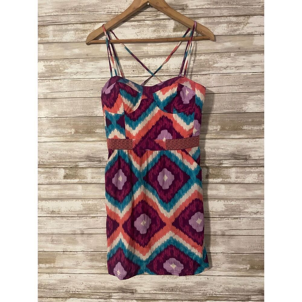 American Eagle Spaghetti Strap Colorful Cross back Bodycon Slip Dress Si…